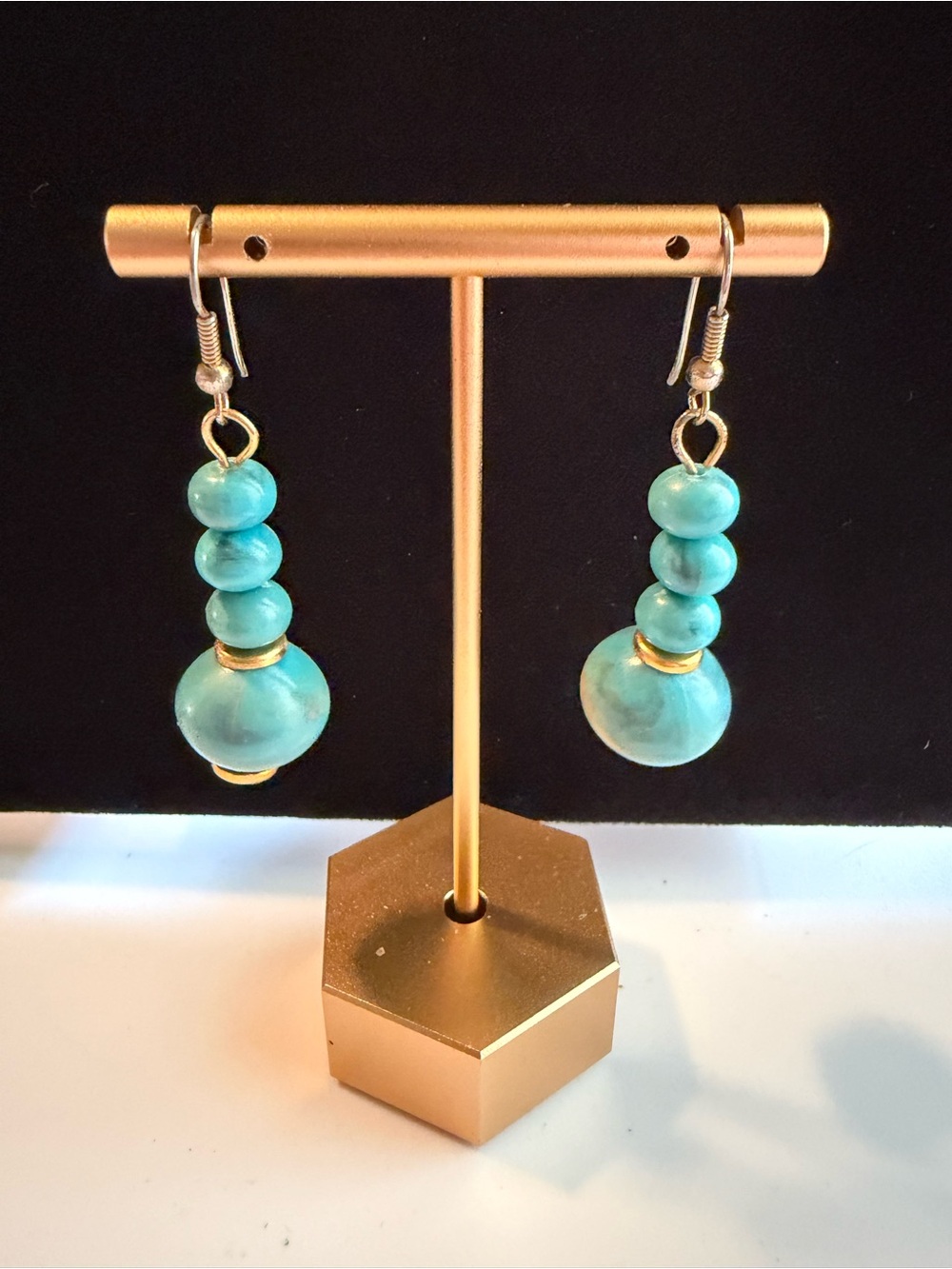 Vintage Source Unknown Turquoise Bead Drop Earrings with Gold Accents